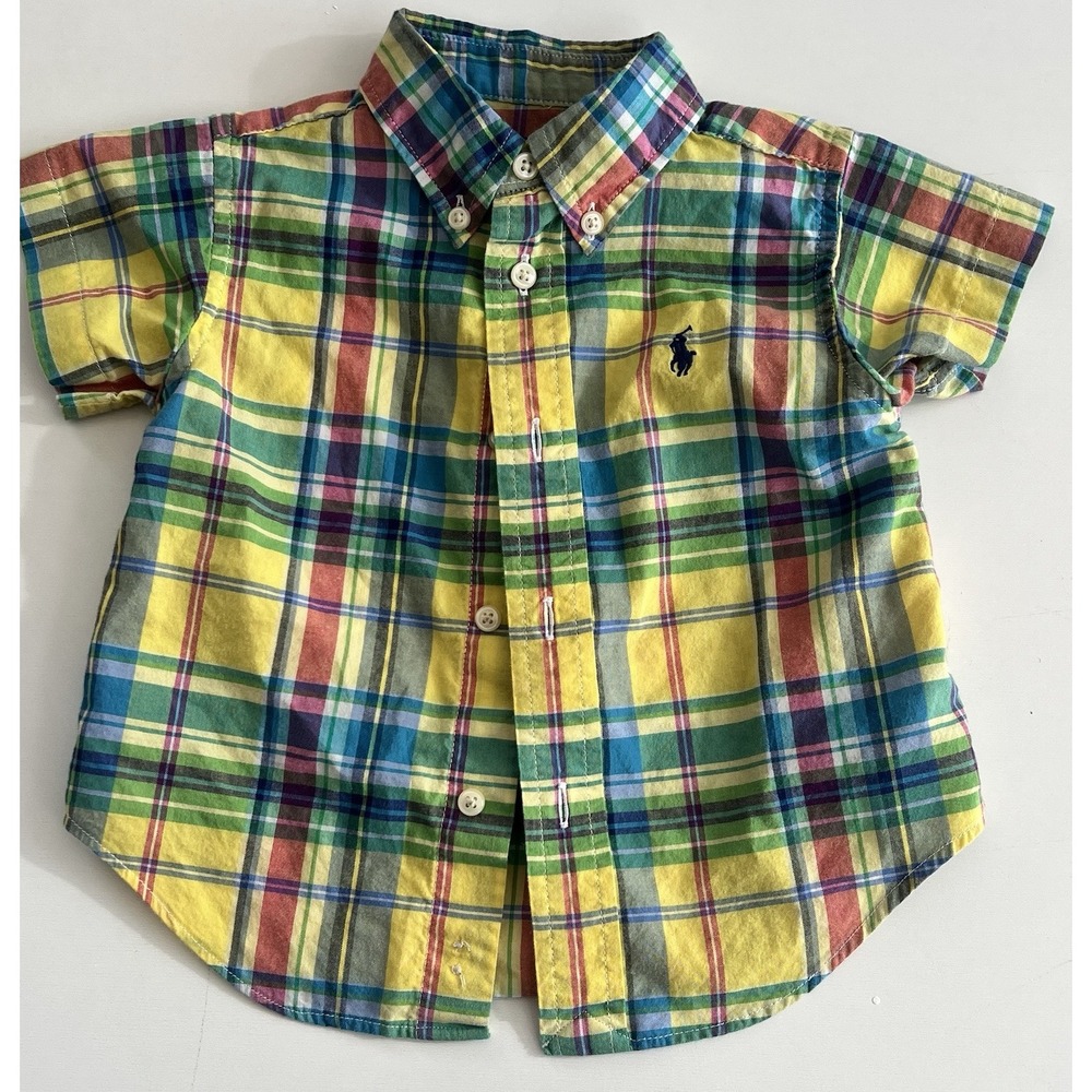 Ralph Lauren Plaid Short Sleeve Button‎ Down Size 12 Months Brand 🐣 Easter